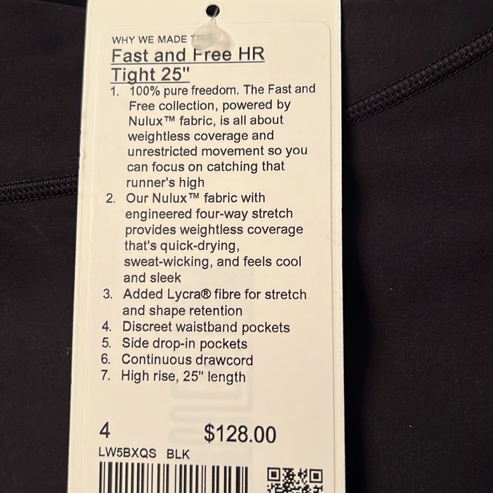 NWT Lululemon Fast and Free HR Tight 25" Leggings Black MSRP $128 Size 4 - Picture 2 of 2